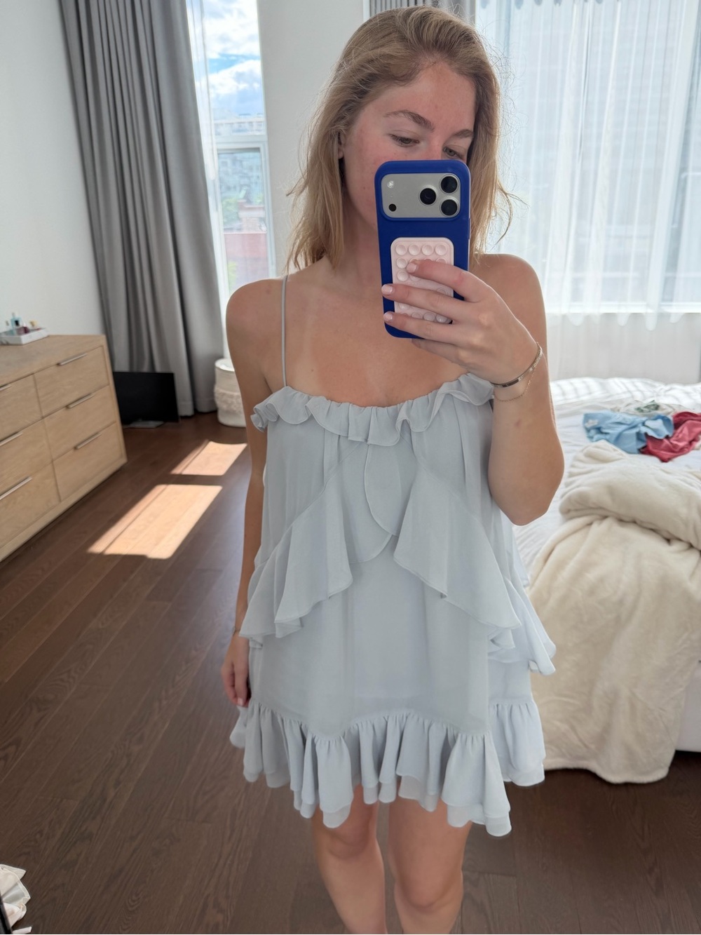 Lovers + Friends Pale Blue Ruffle Mini Dress